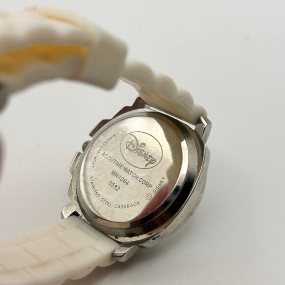 Disney Minnie Mouse Silver Tone White Silicon Band Watch Working New Battery - Picture 6 of 8